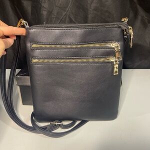 Black Crossbody Bag with Gold Accents